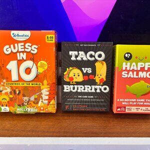 FAMILY 3 GAME BUNDLE: Happy Salmon, Taco vs Burrito & Guess in 10.